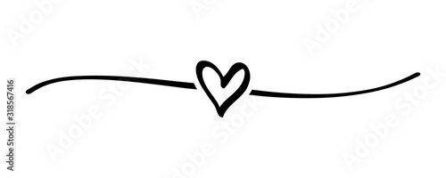 Hand drawn shape heart with cute sketch line, divider shape. Love doodle isolated on white background for wedding, mother, woman or valentines day. Vector illustration