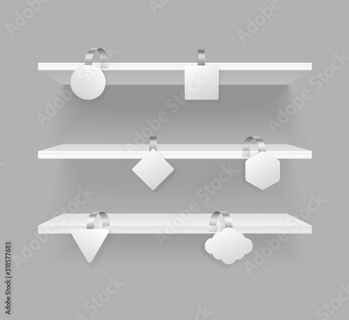 Realistic Detailed 3d Wobbler Promotion Pointing Sale and Shelves Set. Vector