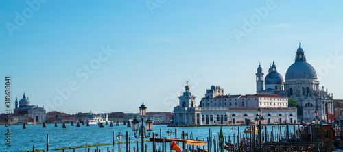 View from the square San Marco to the grand canal in Venice, Italy. Architecture and landmark of Venice. Vacation and holidays in Italy and Europe concept.