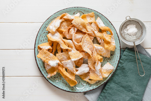 Faworki, Chrusty, Angel Wings - traditional Polish pastries served during Carnival Fat Thursday, just befor Lent.