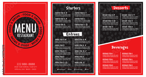 Restaurant menu red and black modern design