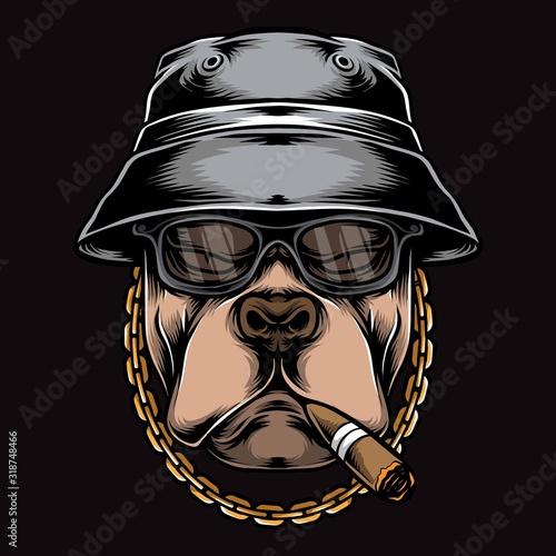 gangster smoking pitbull vector logo
