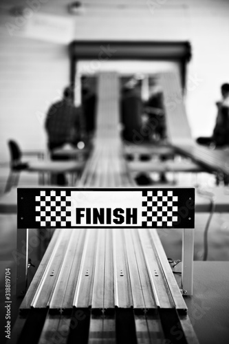 Finish line for pinewood derby race (black and white)