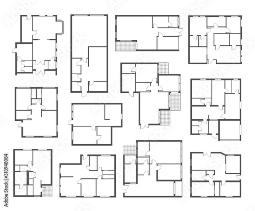 Apartment architectural plans flat vector illustrations set