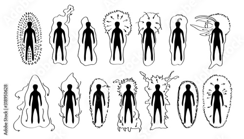 Vector hand drawn black and white versions of the human aura