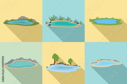 Lake icons set. Flat set of lake vector icons for web design