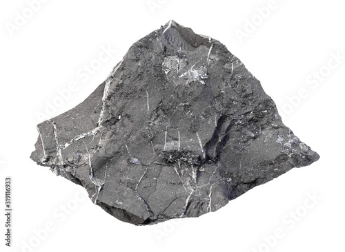 unpolished Shungite shale rock isolated on white