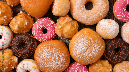 assorted of pastry, cake, donut- top view