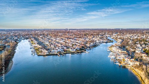 Aerial South Shore Long Island During Sunset