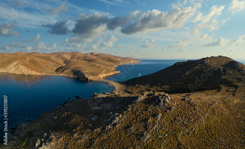 Istmo di Capo Mourzeflos a Limnos vista dal drone