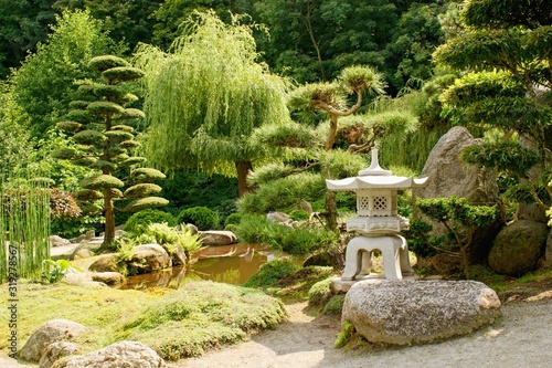 Beautiful decorative japanese garden in summer time