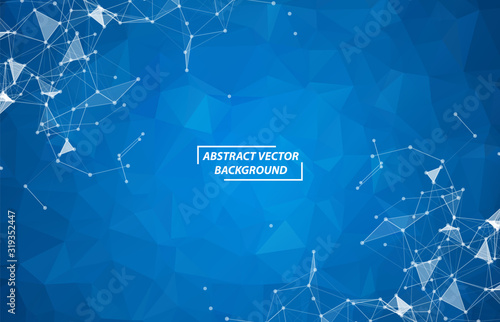 Abstract Blue Polygonal Space Background with Connecting Dots and Lines. Geometric Polygonal background molecule and communication. Concept of science, chemistry, biology, medicine, technology.