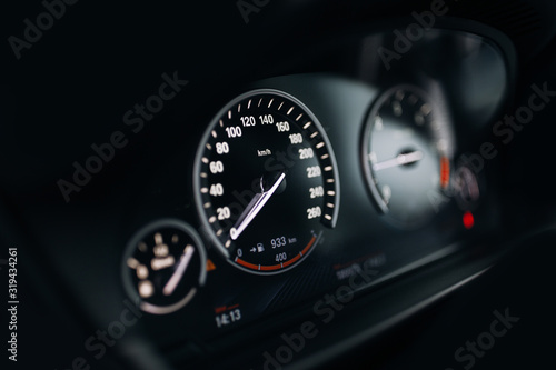 Sport car speedometer and dashboard with illumination