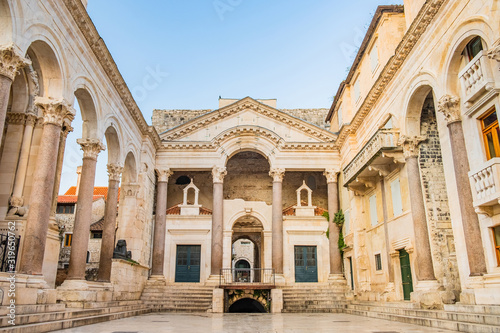 Split, Croatia, remains of Roman emperor Diocletians palace and Peristyle square in the morning, tourist destination
