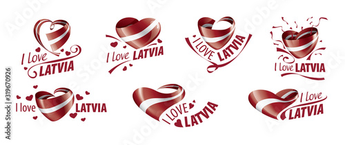 National flag of the latvia in the shape of a heart and the inscription I love latvia. Vector illustration