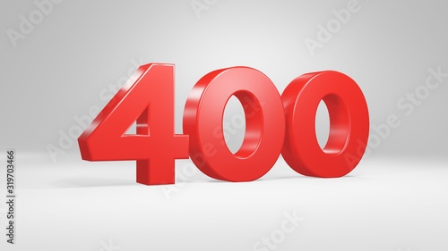 Number 400 in red on white background, isolated glossy number 3d render