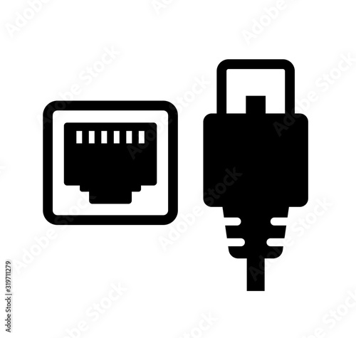 Lan cable and connector (plug) vector icon illustration