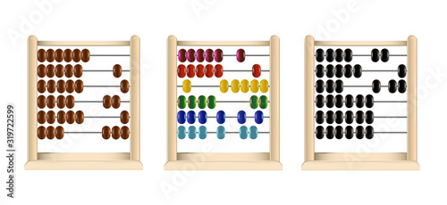 wooden abacus (red, blue, yellow, cyan, green, black and brown links) vector.