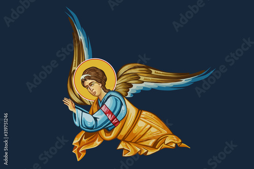 Angel. Drawn illustration in Byzantine style isolated