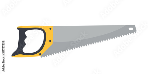 Metal hand saw for cutting wood isolated on white