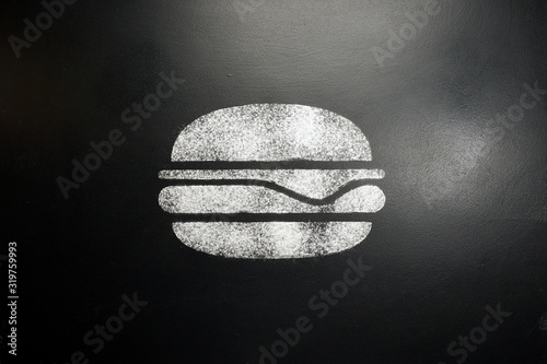 Hamburger. Drawing on a black chalkboard