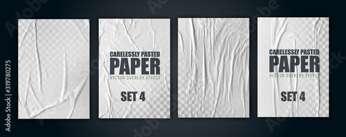 vector illustration object. badly glued white paper. crumpled poster. set4