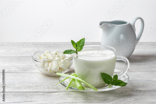 Airan or kefir drink, fermented milk drink, fermented probiotics on a white background