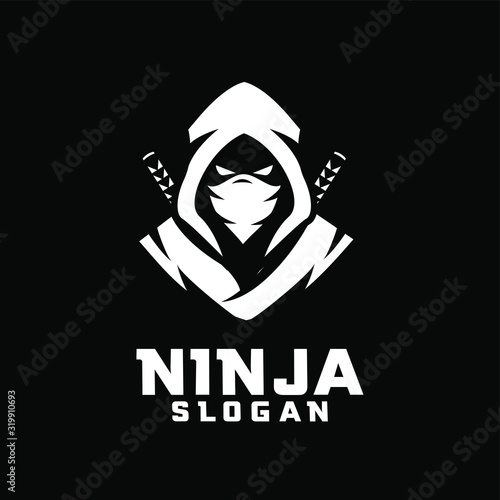 black white ninja character logo design cartoon