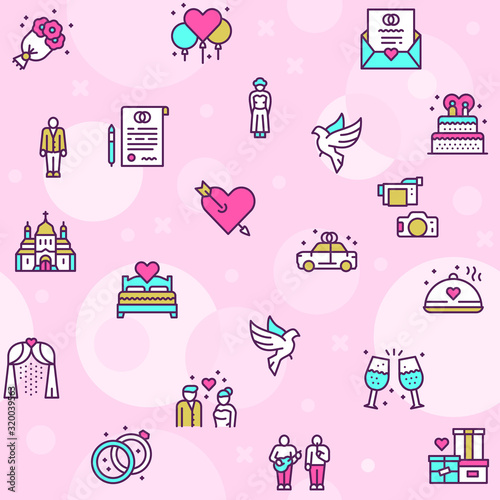 Wedding color linear vector icons set. Love forever