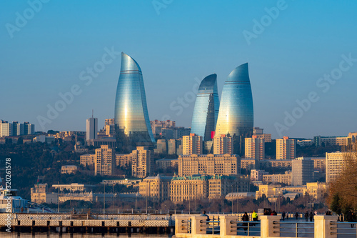 Panoramic cityscape view of Baku in the morning