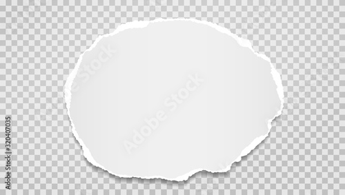 Piece of torn, ripped, white and round paper with soft shadow are on grey background for text. Vector illustration