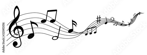 Music notes wave isolated, group musical notes background – for stock