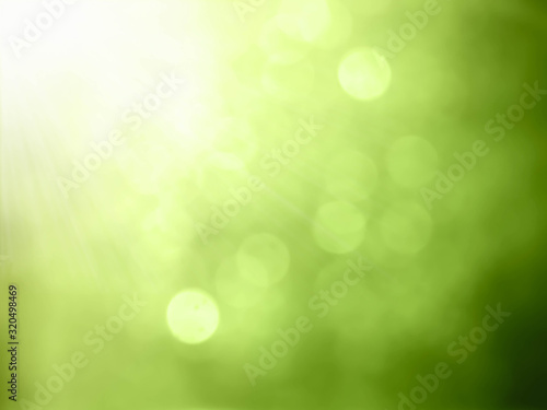 Natural Bokeh with sun rays.green bokeh abstract light background.