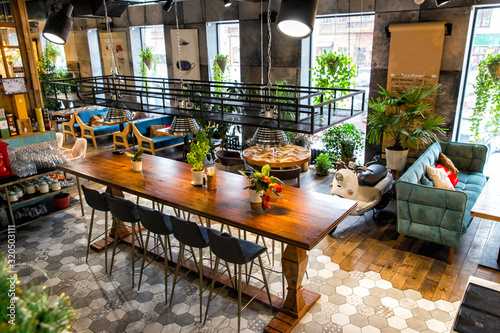 Interior of modern loft style restaurant