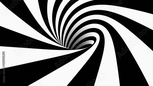 Abstract striped cartoon tunnel. geometrical wormhole shape. Black and white