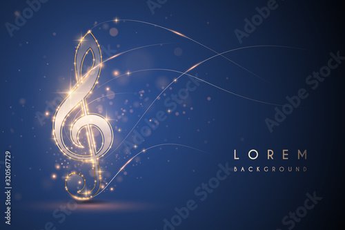 Gold light music note on blue background
