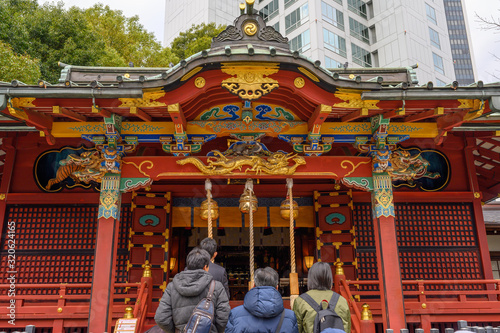 A lot of people queued , Waiting for blessings at Konno Hachimangu shrine during New Year vacation. Tokyo , Japan