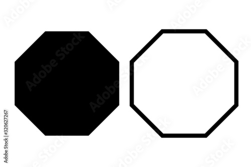 Black octagon icon set of vector geometry polygon