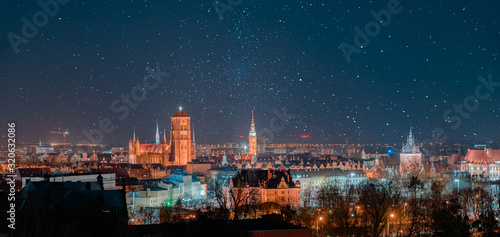 Night panorama of the city of Gdańsk