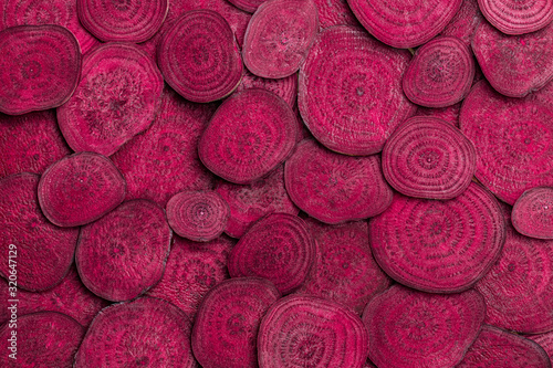 Background of heap fresh colorful beetroot slices