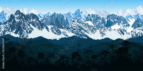 vector seamless Andes mountains with rainforest Jungle forest background 