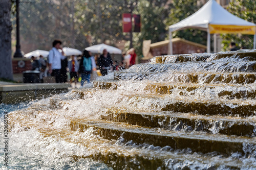 Afternoon sunny view of the Patsy and Forrest Shumway Fountain of USC