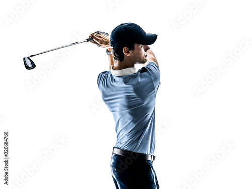 Man Golf golfer golfing isolated white background