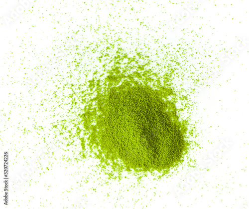 matcha green tea powder on white background