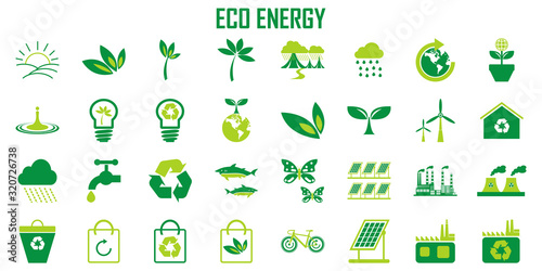 Set of Ecology ,Nature ,Recycle Energy, Creative Related Vector flat Icons.
