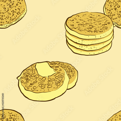 Seamless pattern of sketched Crumpet bread