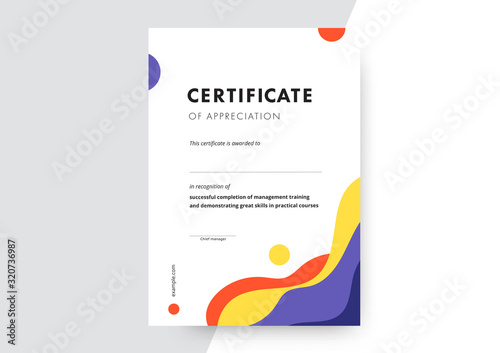 Certificate of appreciation template design. Elegant business diploma layout for training graduation or course completion. Vector background illustration.