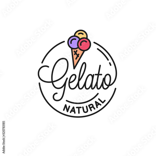 Gelato ice cream logo. Round linear logo of gelato