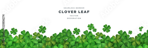 Clover shamrock leaf seamless border vector template for St. Patrick's day event celebration
