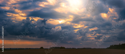 Climate change concept with asperitas storm clouds, banner